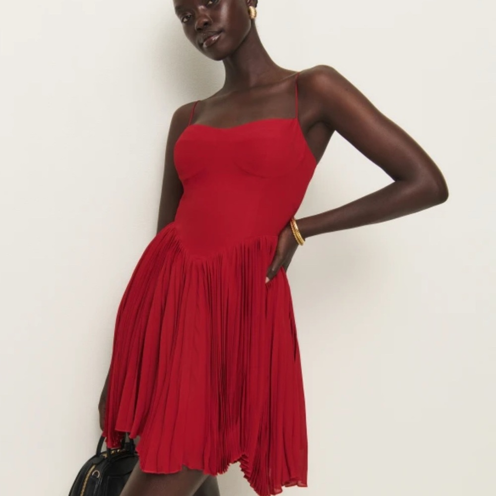 Reformation Red Pleated Dress